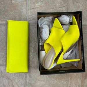 MOVING SALE MAKE OFFER Neon yellow clutch and heels